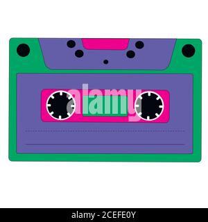 Retro-Kassette, Cartoon-Stil, isoliert auf weißem Hintergrund. Stock Vektor