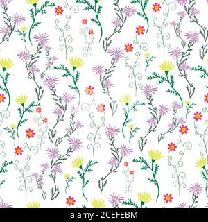 Sommer, zarte, wilde Blumen, Pastellfarben, florales Nahtloses Muster. Vektor handgezeichnete Illustration Stock Vektor
