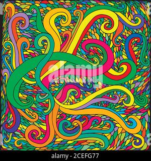 Heller, vielfarbiger, psychedelischer Hintergrund, Doodle-Stil, Welle Stock Vektor