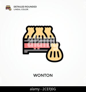 Wonton detaillierte abgerundete lineare Farbe. Moderne Vektorgrafik Konzepte. Einfach zu bearbeiten und anzupassen. Stock Vektor