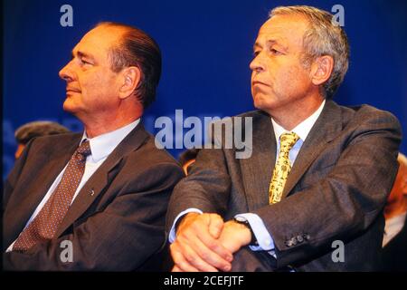 Alain Merieux und Jacques Chirac nehmen an dem Treffen von Jacques Chirac in Lyon, Frankreich, Teil Stockfoto