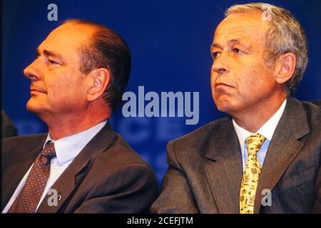 Alain Merieux und Jacques Chirac nehmen an dem Treffen von Jacques Chirac in Lyon, Frankreich, Teil Stockfoto