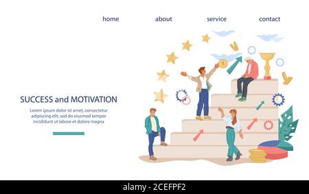 Erfolg und Motivation in der Karriere und Ziele erreichen Website Illustration. Stock Vektor