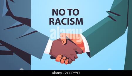 Verschiedene Farben Handschlag schwarz und gelb Handschlag Poster gegen Rassismus Und Diskriminierung Rassengleichheit soziale Gerechtigkeit Konzept horizontale Vektor Illustration Stock Vektor