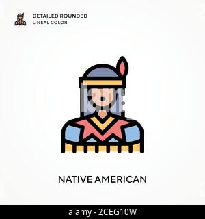 Native american detaillierte abgerundete Linienfarbe. Moderne Vektorgrafik Konzepte. Einfach zu bearbeiten und anzupassen. Stock Vektor