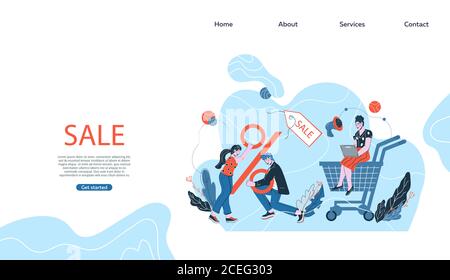 Verkauf Website oder Landing Page Banner Mockup Cartoon Vektor Illustration. Stock Vektor