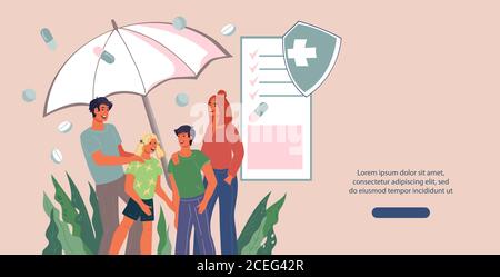 Familie Gesundheitswesen Web-Banner Vorlage flache Vektor-Illustration. Stock Vektor