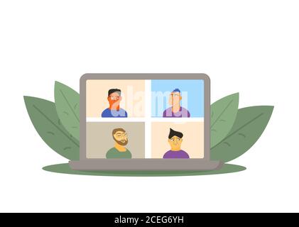 Videokonferenz. Familie Ferngespräche. Gruppe von Mitarbeitern, die an einer Geschäftskonferenz teilnehmen. Online-Anruf oder -Meeting für einen Remote-Job. Streamen Sie Freunde Stock Vektor