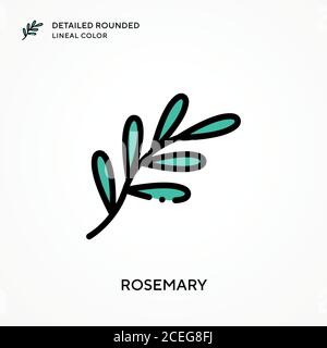 Rosmarin detaillierte abgerundete Linienfarbe. Moderne Vektorgrafik Konzepte. Einfach zu bearbeiten und anzupassen. Stock Vektor
