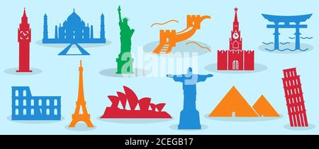 Bunte Illustration von verschiedenen Orten auf der ganzen Welt Stock Vektor