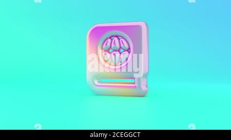 Bunte lebendige 3d-Rendering aufgeblasen Symbol des Atlas Buch mit Globus auf Cover auf farbigem Hintergrund mit Schatten Stockfoto