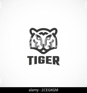 Einfache Linie Stil Tiger Gesicht abstrakte Vektor-Symbol, Symbol oder Logo-Vorlage. Wild Animal Head Silhouette mit moderner Typografie. Kreativer Raubtier Stock Vektor