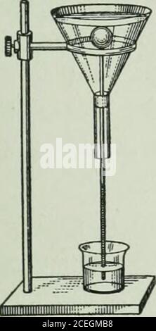 . Die Ontario High School Physik. Abb. 302. – Wasser ist ein Wärmeleiter. 312. Leitung in Flüssigkeiten. Wenn wir außer Quecksilber und geschmolzenen Metallen sind, sind li( Uids schlechte Leiter der Wärme. Nehmen Sie zum Beispiel Wasser. Wir können die upj)er-Wasserschichten in einem Reagenzglas über einer Lampe kochen (Abb. 302) ohne das Wasser am Boden des Rohres spürbar zu erhitzen. Die schlechte Leitfähigkeit von Wasser wird auch im folgenden Experiment auffallend gezeigt. Führen Sie den Stiel eines Galileo-Luftthermometers (§ 255) durch einen Korken, der in einen in Abb. 803. Dann die Glühbirne des Thermometers abdecken Stockfoto
