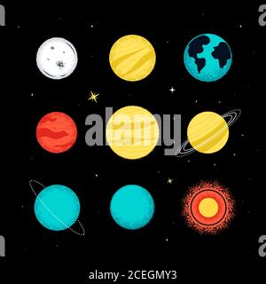 Sonnensystem Planeten - bunte flache Design-Stil Objekte Stock Vektor