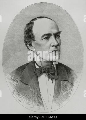 Cecilio Acosta (1818-1881). Venezolanischer Politiker, Historiker und Schriftsteller. Illustration von Badillo. Gravur von Carretero. La Ilustracion Española y Americana, 1881. Stockfoto