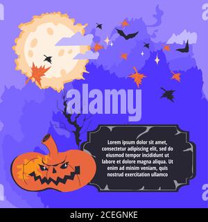 Halloween Hintergrund Design mit Kürbis auf Mond Nacht Hintergrund. Stock Vektor