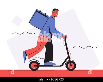 Vektor-Illustration eines Lebensmittel-Lieferkurier Reiten eine elektrische Roller Stock Vektor