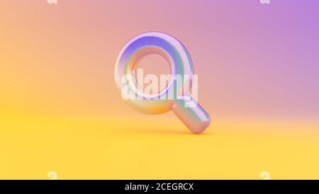 Bunte lebendige 3d-Rendering aufgeblasen Symbol der Lupe auf Farbiger Hintergrund mit Schatten Stockfoto