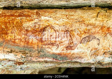 Aboriginal Rock Painting Safari mit Sab Lord's Guided Tour durch Das australische Outback Stockfoto