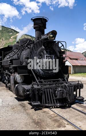 Die Lokomotive 480 ist eine ursprünglich gebaute Dampflokomotive der K-36 Klasse Für die Denver und Rio Grand Railroad in 1925 und Jetzt gehört der Durango und Silverto Stockfoto