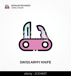 Schweizer Armee Messer detaillierte abgerundete Linienfarbe. Moderne Vektorgrafik Konzepte. Einfach zu bearbeiten und anzupassen. Stock Vektor