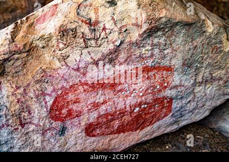 Aboriginal Rock Painting Safari mit Sab Lord Stockfoto