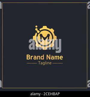 Buchstabe m und Getriebe goldene professionelle Logo Design-Vorlage. Stock Vektor