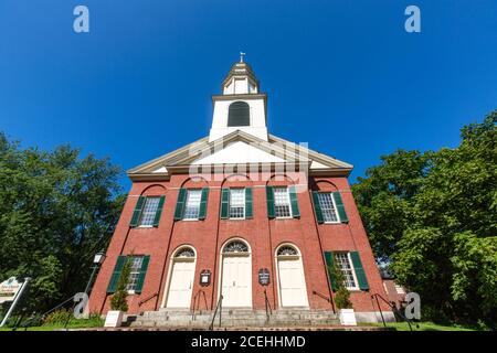 Die erste Kirche von Deerfield, Historic Deerfield, Deerfield, Massachusetts, USA Stockfoto