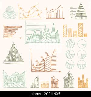 Ein Satz von handgezeichneten Diagrammen Diagramm und Grafik für Infografik Stock Vektor