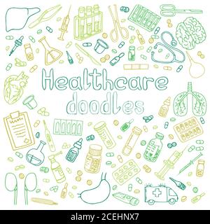 Ein Satz von Hand gezeichnet Haelcare doodles Stock Vektor