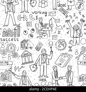 Geschäftsleute Doodle. Handgezeichnetes nahtloses Vektor-Muster Stock Vektor