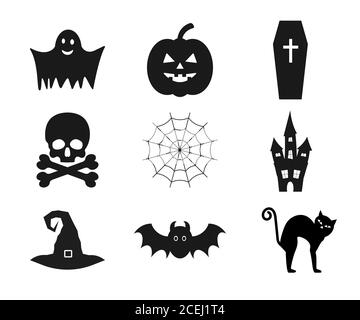 Halloween Icon Set. Vektor-Illustration, flaches Design. Stock Vektor