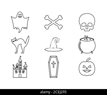 Halloween Icon Set. Vektor-Illustration, flaches Design. Stock Vektor