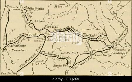 . Eine Geschichte der Vereinigten Staaten. Er waren auf dem Columbia River in Oregon. Wegbereiter. In Amerika hörte die Landsuche nie auf.Pioniere folgten der Spur des Indianers und des Trappers und trugen die Zivilisation nach Arkansas, Missouri und Iowa.in den Rocky Mountains waren Pelzhändler aus St. Louis die Vorhut. Wie ein Jahrhundert früher solche Männer hatten ihren Weg durch die Alleghanies in Ohio und Kentucky, sie jetzt markiert Wege über die Prärien und fanden diePässe durch die Rocky Mountain Barriere. Der OregonTrail folgte dem Missouri und der Platte Rivers, über die 350 RELATION Stockfoto