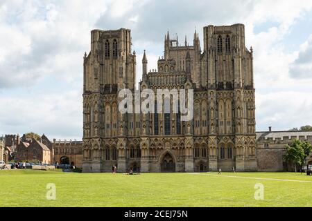 Wells Cathedral in der Stadt Wells, Somerset, England, Großbritannien Stockfoto