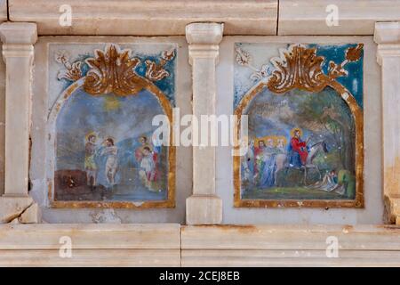 Griechisch-orthodoxe Kirche im Dorf Kayaköy, in Fethiye, Türkei verlassen Stockfoto