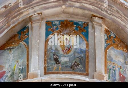 Griechisch-orthodoxe Kirche im Dorf Kayaköy, in Fethiye, Türkei verlassen Stockfoto