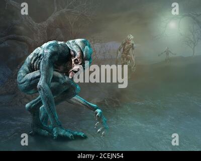 Sumpf Monster Szene 3D-Illustration Stockfoto