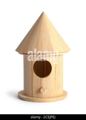 Wood Bird House isoliert auf weißem Hintergrund. Stockfoto