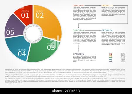 Infografik zu fünf Optionen für das Kreisdiagramm Stock Vektor