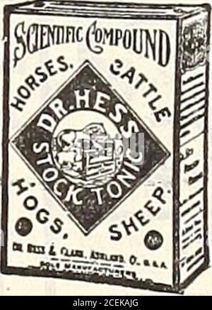 . 1916 Griffith and Turner Co. : Land- und Gartenbedarf. Dr. Hess Stock Tonic Formula auf jeder Verpackung gedruckt.jede Zutat von der U. S. Dispensatory und anderen hohen medizinischen Behörden indosiert. Es hilft bei der Verdauung, macht den Bestand gesund und vertreibt Würmer. Hilft Lager wandeln mehr rational in Milch, Fleisch, Blut und Muskeln. Everypound unterstützt ihe Dr. Hess & Cloll( unqualifizierte Garantie. Preise, 25-lb. Eimer, 1.60 Dollar; 100-lb. Sack, 5.00 Dollar. Dr. Hess Wurmpulver für Pferde, Schafe, Rinder und Schweine. Es konzentriert sich und ist ein wirkungsvoller Schwindel. Dr. Hess eigenes Rezept, das sich als wirksam erwiesen hat Stockfoto