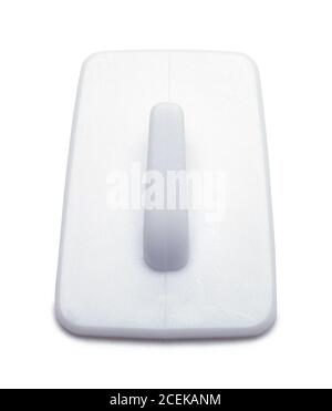 Vorderansicht eines Kunststoff-Wandhaken isoliert auf Weiß. Stockfoto