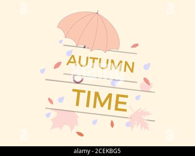 Herbstzeit. Banner mit Regenschirm und Blättern.Entwerfen Sie eine Vorlage für Einladungen, Prospekte und Grußkarten. Vektorgrafik Stock Vektor