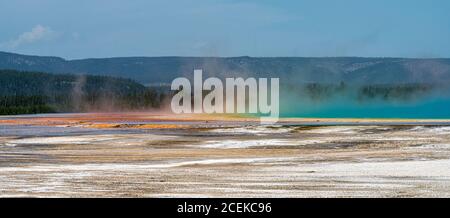 Schlammformationen und bunte Dampf, Grand Prismatic Spring, Yellowstone Park Stockfoto