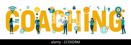 Coaching- und Mentoring-Konzept. Persönliche Entwicklung. Bildung und E-Learning. Webinar, Online-Schulungen. Unternehmensschulungen. Unternehmen Stock Vektor
