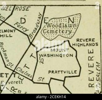 . Trolley-Reisen durch New England ... Das Old Harrington House Liegt Gegenüber Dem Lexington Common 86 Trolley Trips Durch Neuengland. K aSARLI^^GTOI/5-^centrr 2 HO.sa- ^ K^ NORTHS. WEST/?*s. H, hl^NDS V- Stockfoto