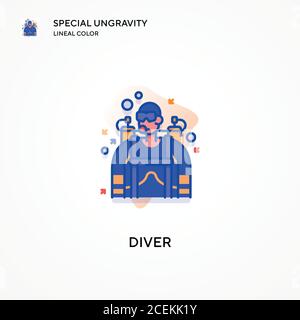 Diver spezielle Ungravity Lineal Farbe Symbol. Moderne Vektorgrafik Konzepte. Einfach zu bearbeiten und anzupassen. Stock Vektor