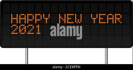 Frohes neues Jahr 2021 Vektor-Illustration. LED Digital Alphabet Style Text mit leuchtenden Punkten. Abstraktes Konzept grafisches Element Stock Vektor