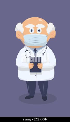 Alter Mann Arzt steht mit einer Krankenakte Stock Vektor