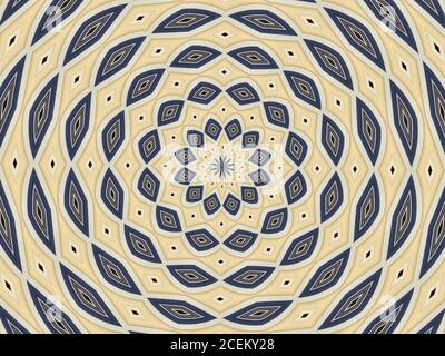 Kaleidoskopische Wirbeldarstellung in blau und gelb Stockfoto